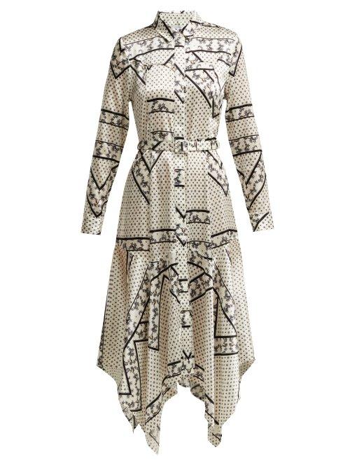 Matchesfashion.com Ganni - Blakely Scarf Print Silk Blend Dress - Womens - White