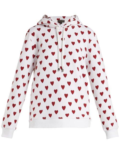 Matchesfashion.com Burberry - Heart Print Cotton Blend Hooded Sweatshirt - Womens - Red Multi