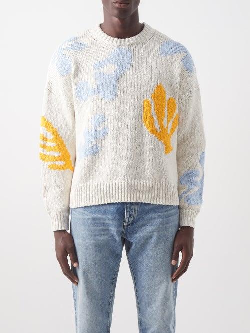 Frame - Abstract-jacquard Organic-cotton Sweater - Mens - Cream Multi