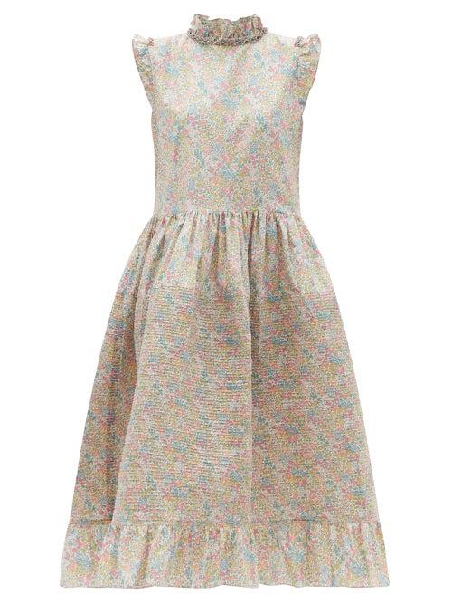 Matchesfashion.com Horror Vacui - Cindy Pintucked Floral-print Cotton Dress - Womens - Green Multi