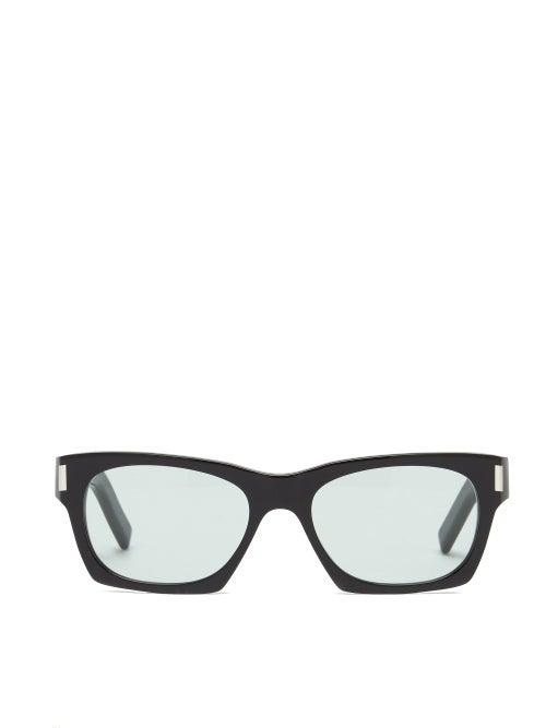 Matchesfashion.com Saint Laurent - Rectangular Acetate Sunglasses - Mens - Black Green