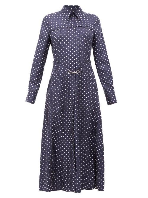 Matchesfashion.com Gabriela Hearst - Descartes Polka-dot Silk Shirt Dress - Womens - Navy White