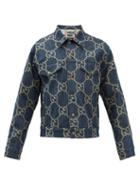 Gucci - Gg-embroidered Denim Jacket - Mens - Blue Beige