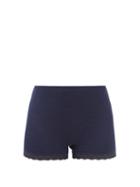 Hanro - Lace-trimmed Merino-blend Jersey Pyjama Shorts - Womens - Navy