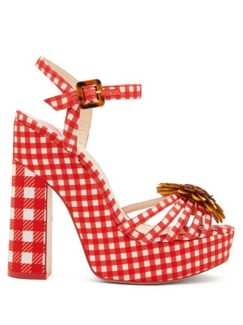 Matchesfashion.com Sophia Webster - Doris Leather-trim Gingham Platform Sandals - Womens - Red Multi