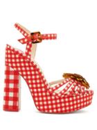 Matchesfashion.com Sophia Webster - Doris Leather-trim Gingham Platform Sandals - Womens - Red Multi