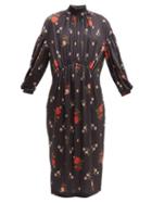 Matchesfashion.com Simone Rocha - Floral Print High Neck Draped Midi Dress - Womens - Black Multi
