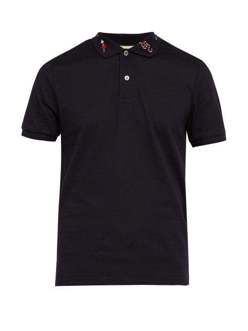 Matchesfashion.com Gucci - Multi Symbol Cotton Piqu Polo Shirt - Mens - Navy