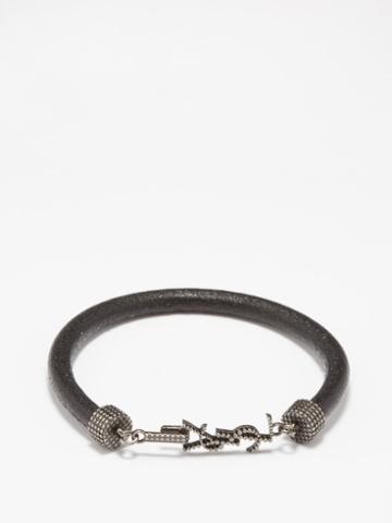 Saint Laurent - Leather And Crystal Bracelet - Mens - Black