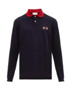 Matchesfashion.com Gucci - Gg Embroidered Cotton Blend Polo Shirt - Mens - Navy