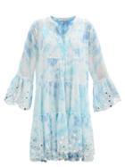 Matchesfashion.com Juliet Dunn - Tie-dye And Embroidered Tiered Cotton Mini Dress - Womens - Blue White