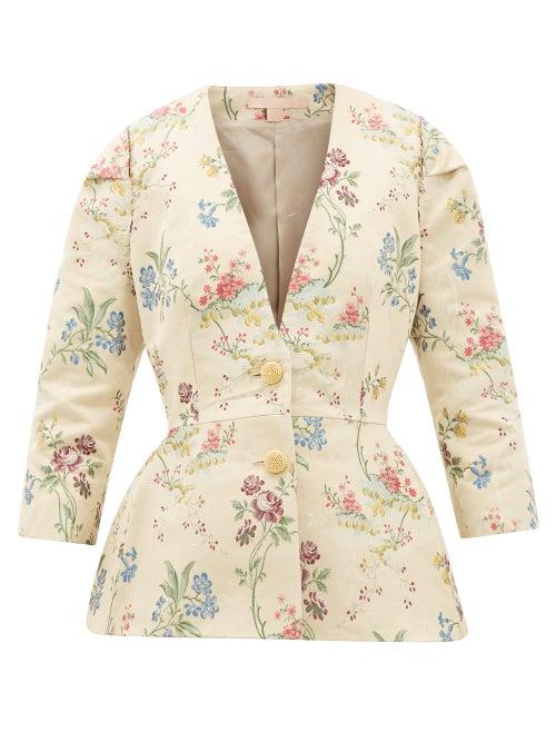 Matchesfashion.com Brock Collection - Floral-jacquard Cotton-blend Jacket - Womens - Ivory Multi