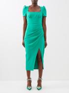 Self-portrait - Square-neck Crepe Midi Dress - Womens - Green