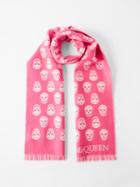 Alexander Mcqueen - Skull-jacquard Fringed Wool Scarf - Womens - Pink