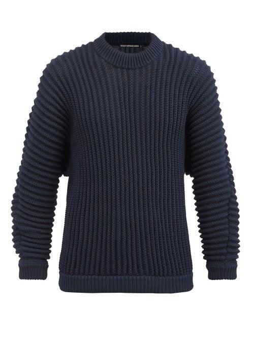 Matchesfashion.com Issey Miyake Men - Ribbed-knit Sweater - Mens - Navy
