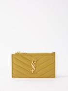 Saint Laurent - Ysl-plaque Zipped Quilted-leather Cardholder - Womens - Gold