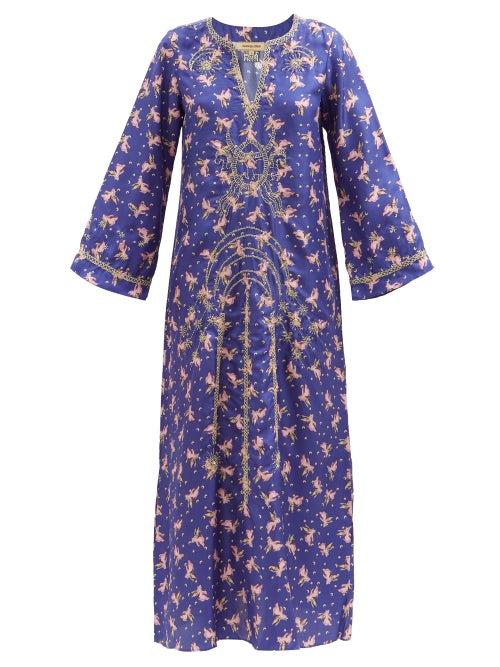 Muzungu Sisters - India Pig-print Silk Dress - Womens - Blue Print