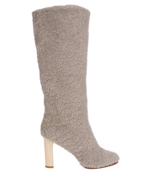 Matchesfashion.com Lvaro - Shearling Block Heel Boots - Womens - Grey
