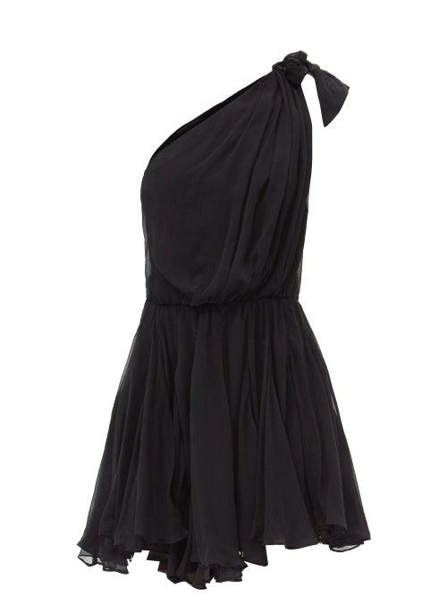 Isabel Marant - Ashara Pleated One-shoulder Silk-chiffon Dress - Womens - Black