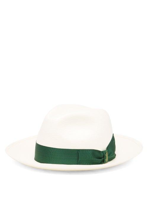 Matchesfashion.com Borsalino - Grosgrain-brim Straw Panama Hat - Mens - Dark Green