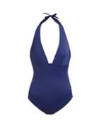 Matchesfashion.com Talia Collins - The Hold Up Halterneck Swimsuit - Womens - Navy
