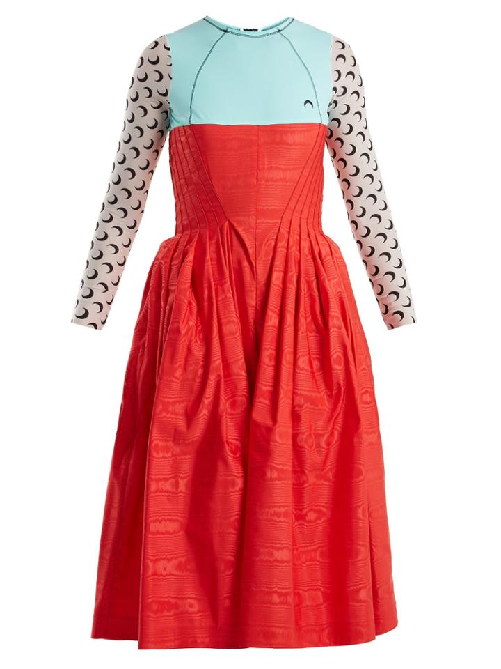 Marine Serre Moon-print Pleat-detail Moire Midi Dress