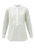 Matchesfashion.com A.p.c. - Clelia Collarless Striped Cotton-blend Blouse - Womens - Ivory