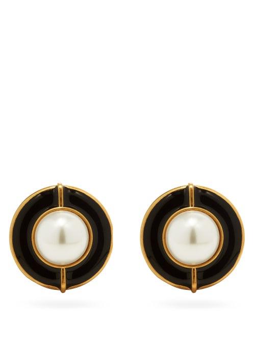 Matchesfashion.com Saint Laurent - Heritage Shield Faux-pearl Clip Earrings - Womens - Pearl