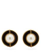 Matchesfashion.com Saint Laurent - Heritage Shield Faux-pearl Clip Earrings - Womens - Pearl