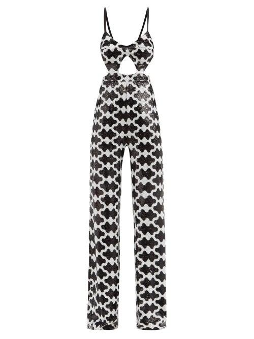 Halpern - Cutout Sequinned Jumpsuit - Womens - Black White