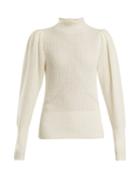 Matchesfashion.com Frame - High Neck Wool Blend Ribbed Knit Sweater - Womens - Cream