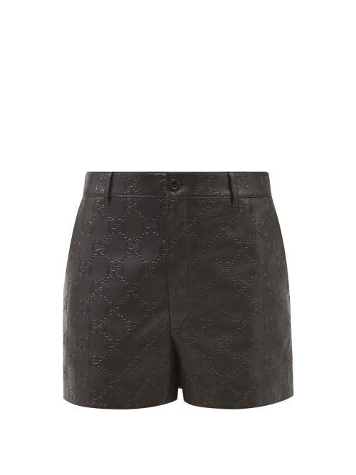 Gucci - Gg-monogram Leather Shorts - Womens - Black