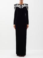 Balmain - Crystal-embellished Velvet Gown - Womens - Black Multi