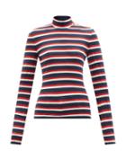 Balmain - High-neck Striped Cotton-jersey Top - Womens - Multi