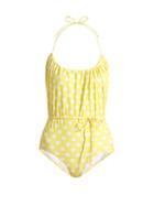 Matchesfashion.com Lisa Marie Fernandez - Charlotte Polka Dot Print Halterneck Swimsuit - Womens - Yellow Multi