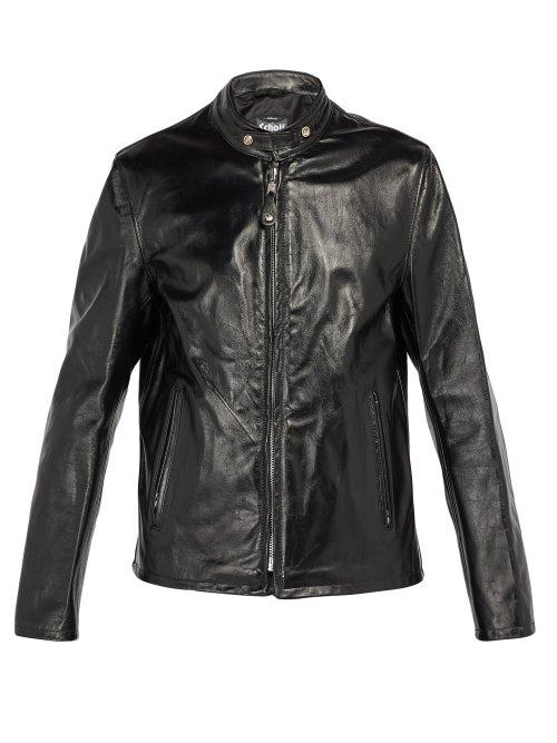 Matchesfashion.com Schott - Mandarin Collar Leather Jacket - Mens - Black