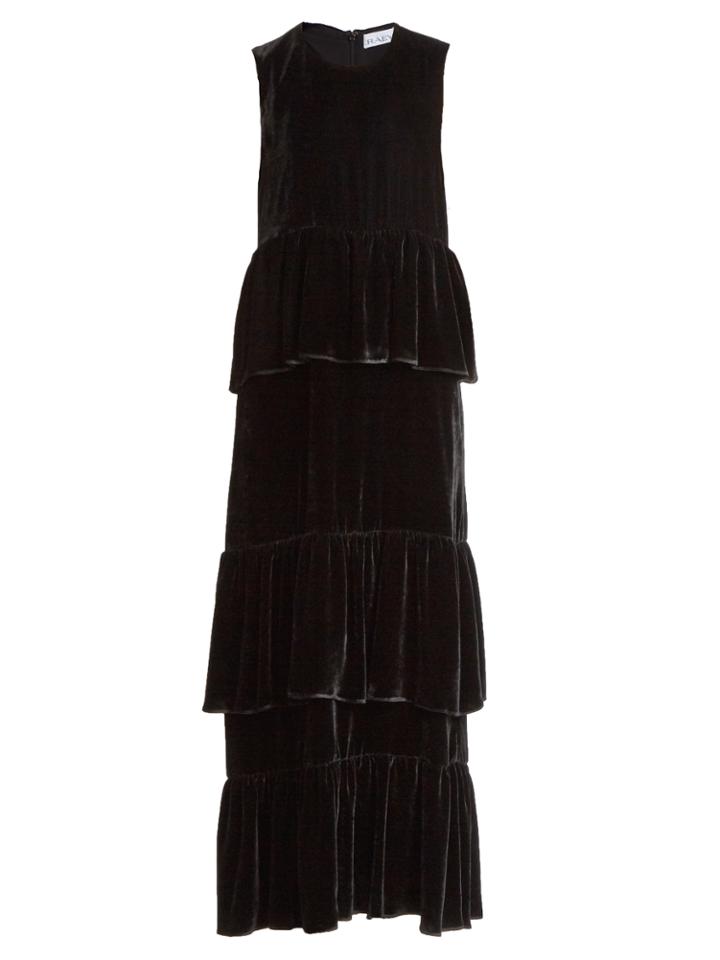 Raey Tiered Ruffled Velvet Dress