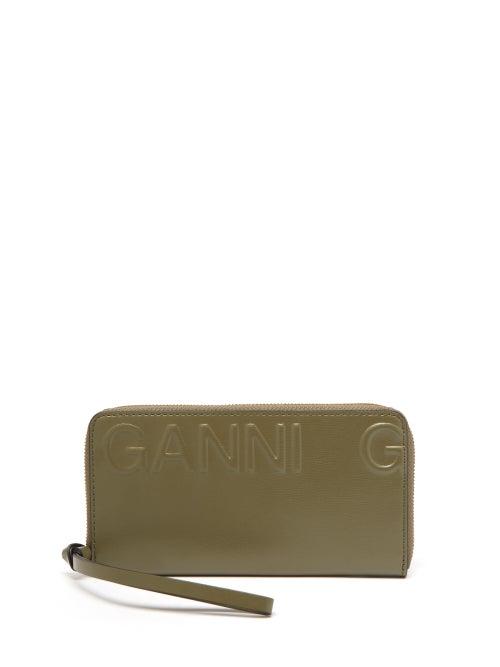 Ganni - Logo-embossed Leather Wallet - Womens - Khaki