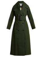 Matchesfashion.com Oscar De La Renta - Over Sized Notch Lapel Cotton Blend Trench Coat - Womens - Dark Green