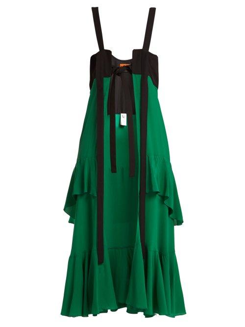 Matchesfashion.com Colville - Open Front Silk And Wool Dress - Womens - Green Multi