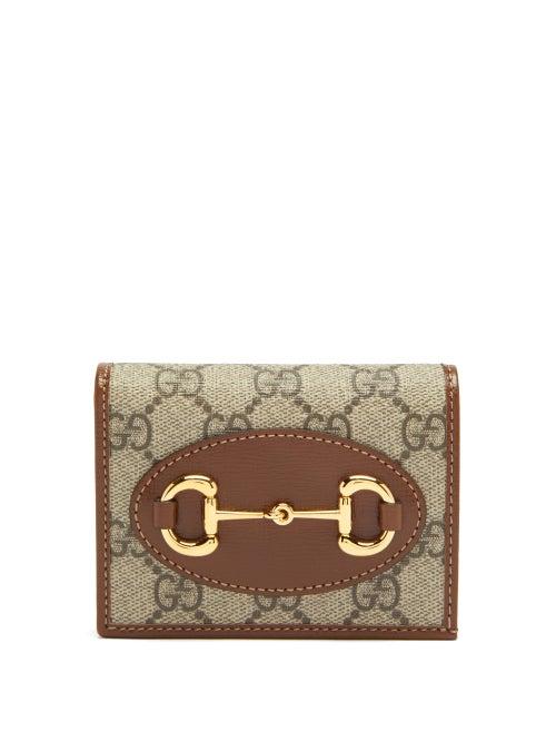Matchesfashion.com Gucci - 1955 Horsebit Gg Supreme Bi-fold Wallet - Womens - Brown Multi