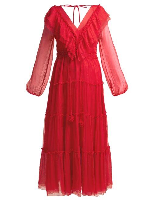 Matchesfashion.com Lee Mathews - Bluebelle Silk Georgette Midi Dress - Womens - Red
