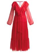 Matchesfashion.com Lee Mathews - Bluebelle Silk Georgette Midi Dress - Womens - Red