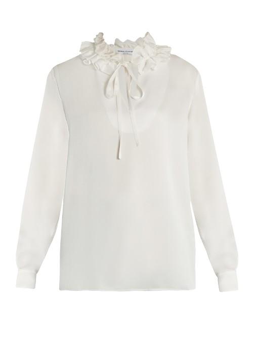Sonia Rykiel Ruffled-neck Long-sleeved Crepe-satin Blouse
