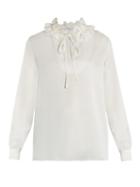 Sonia Rykiel Ruffled-neck Long-sleeved Crepe-satin Blouse