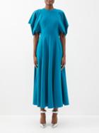 Roksanda - Puff-sleeve Pleated Crepe Dress - Womens - Teal