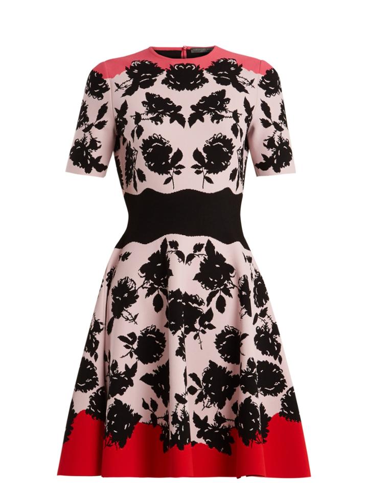 Alexander Mcqueen Short-sleeved Rose-intarsia Dress
