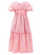 Ladies Rtw Molly Goddard - Raphaela Gathered Tiered Taffeta Midi Dress - Womens - Pink