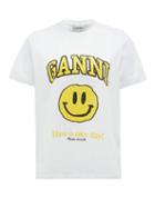 Matchesfashion.com Ganni - Smiling Face-print Jersey T-shirt - Womens - White Multi
