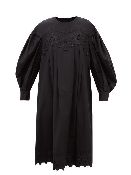 Simone Rocha - Embroidered-trim Cotton-poplin Dress - Womens - Black